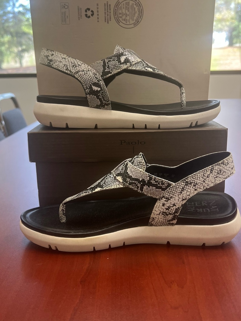 Naturalizer Black & White Snake-Print Thong Sandals